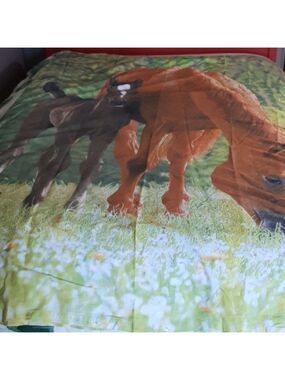 Cotton Duvet cover with horse and foal print NWOT